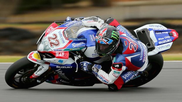 Alex Lowes of Great Britain and Voltcom Crescent Suzuki during practice ahead of round one of the 2014 World Superbike Championship at the Phillip Island Grand Prix Circuit.