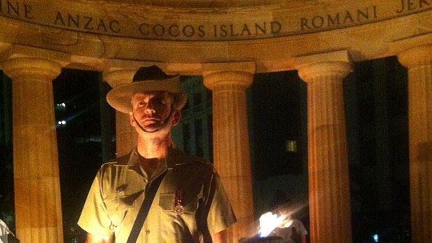 A soldier at this morning's dawn service in Anzac Square, Brisbane.