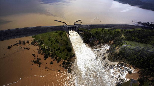 Wivenhoe Dam straining to hold back flood water in January.