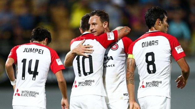 Brendon Santalab scored twice for the Wanderers in their win over Wellington Phoenix. 