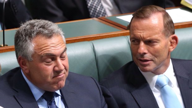 Prime Minister Tony Abbott and Treasurer Joe Hockey in question time on Monday.