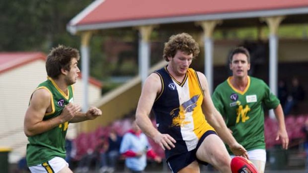 Running free: Ararat Eagle Richard O'Connell gets a kick away during a recent match against Navarre.