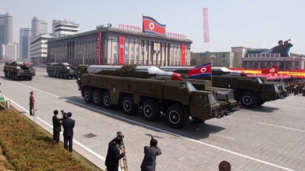 Musudan-class missiles on display during the 100th birthday celebrations of the late North Korean leader Kim Il-sung in 2012. North Korea has no intention of giving up its nuclear weapons program.