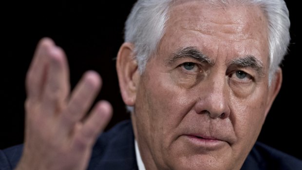 Rex Tillerson, the former chief executive officer of ExxonMobil  and the US secretary of state nominee giving testimony in Washington.