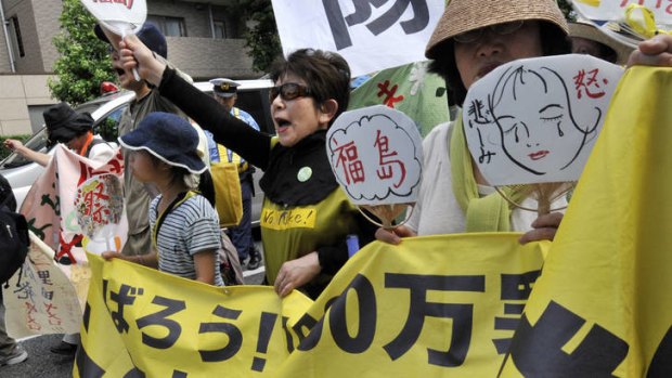 Women from Fukushima rally against nuclear power plants.