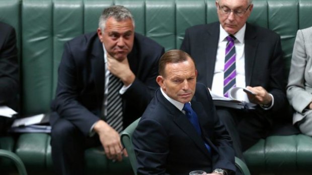 Budget woes: Joe Hockey and Tony Abbott during Question Time on Wednesday.