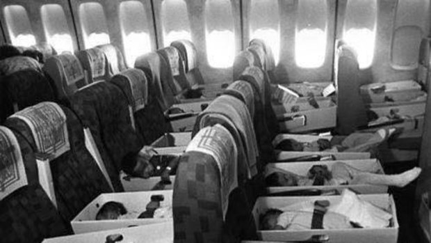 Canberra man Rohan Samara's photograph of infants from Vietnam being airlifted to Australia in 1975. He was one of the babies in the cardboard boxes being brought to a new life in Australia.
