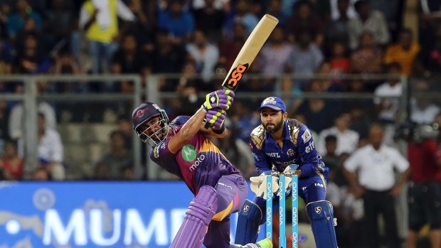 Pulling big audiences, and advertising dollars: Rising Pune Supergiant player Manoj Tiwary bats during their IPL Qualifier cricket match against Mumbai Indians earlier this year.