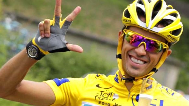 Allowed to race ... Alberto Contador celebrates winning the 2010 Tour de France title.