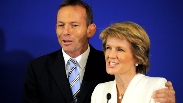 New Liberal leader Tony Abbott with his deputy, Julie Bishop, yesterday.