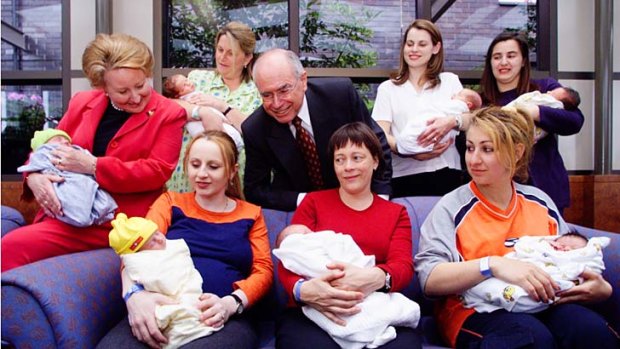 Then: John and Janette Howard with new mothers including Mrs Chrisoulis with Kathryn (front, right)