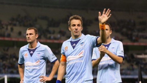 Bidding farewell?: Alessandro Del Piero waves to the crowd after Sydney FC lost the elimination final to Melbourne Victory.