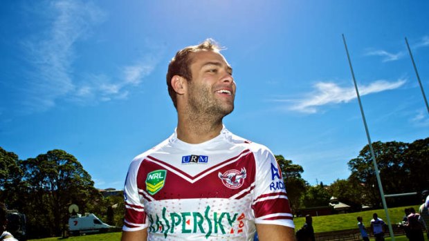 Sunny skies: Brett Stewart at Manly’s media day at Brookvale Oval on Monday.