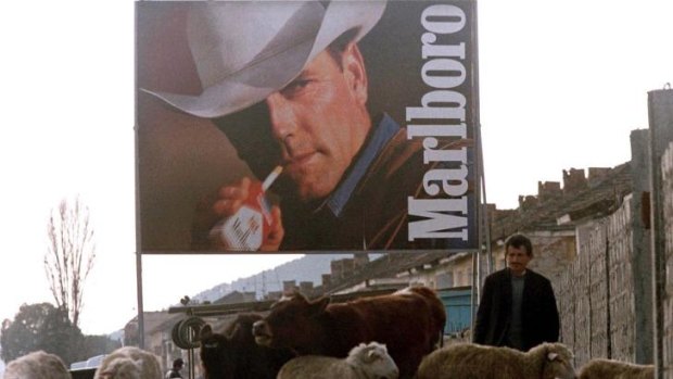 Global figure: The Marlboro men were featured in billboards around the world, including in Albania.