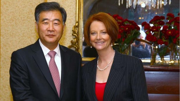 Constructive ... Julia Gillard welcomes Wang Yang.