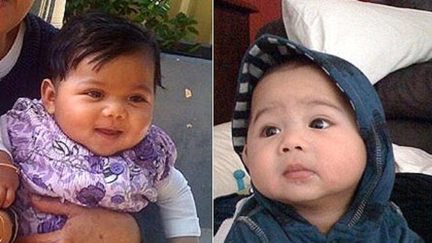A picture of seven-month-old twins Sophie (left) Lachlan Ariyaratnam posted on Facebook. The babies were found dead at their Perth home yesterday.