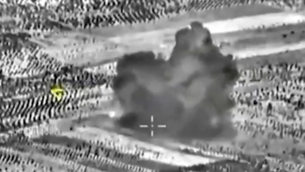 Footage from the Russian Defence Ministry website on Friday shows an attack from a fighter jet in Syria.