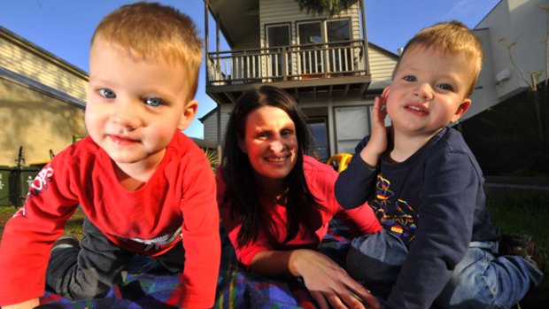 Mother Janine with her twin sons Dane and Cole, aged 2.