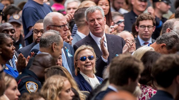 What is she hiding behind the glasses?  Hillary Clinton on September 11. 