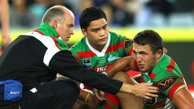 Injury blow . . . it will be at least six matches before Sam Burgess returns for the Rabbitohs.
