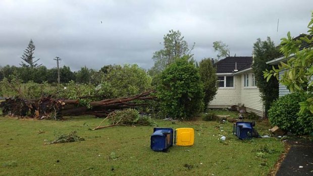 The aftermath of the tornado in Hobsonville, west Auckland.