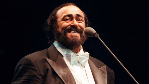 Tenor Luciano Pavarotti sings during a concert in Stockholm.