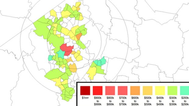 Median prices for units in Canberra by suburb. <em> Image: RP Data </em>