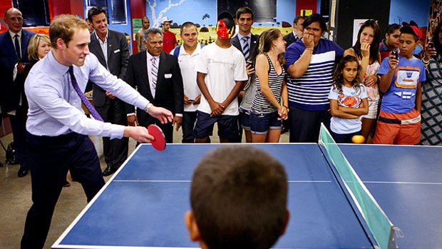 Spectator sport  ... Prince William tried his table tennis skills.