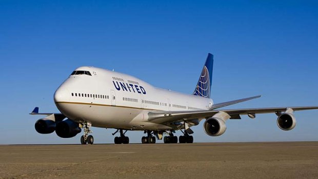 A United Airlines Boeing 747. In-flight entertainment is poor, but the cabin crew service is a plus.