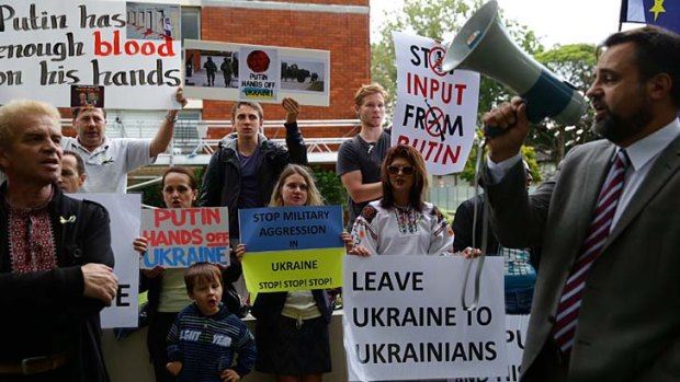 Russia's actions condemned: Protesters outside the Russian Consulate.