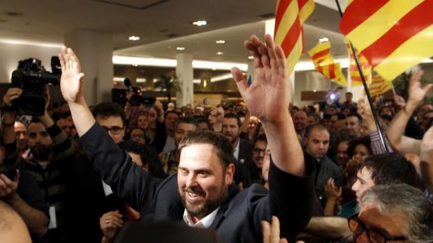 Changing tide &#8230; ERC candidate Oriol Junqueras celebrates.