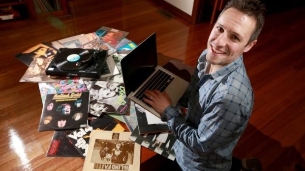 Retailer Bill McWilliams at home in Melbourne. McWilliams has started accepting the digital currency bitcoin as payment for vinyl records.