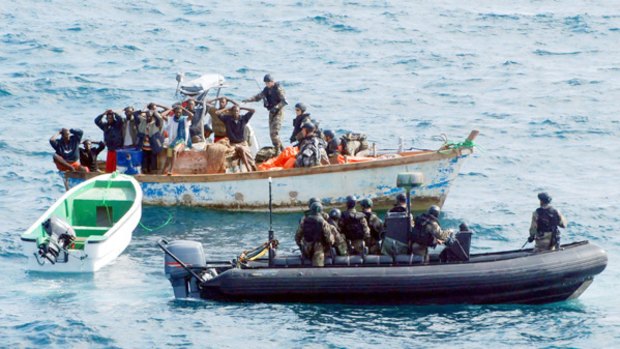 Suspected Somali pirates are intercepted by French marine commandos in the Gulf of Aden late last week.