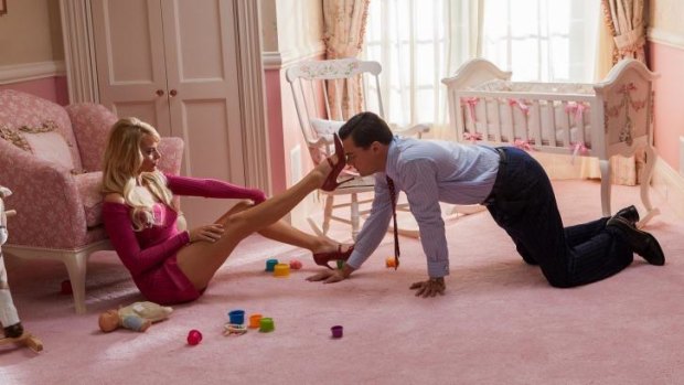 Margot Robbie and Leonardo DiCaprio in <i>The Wolf of Wall Street</i>.