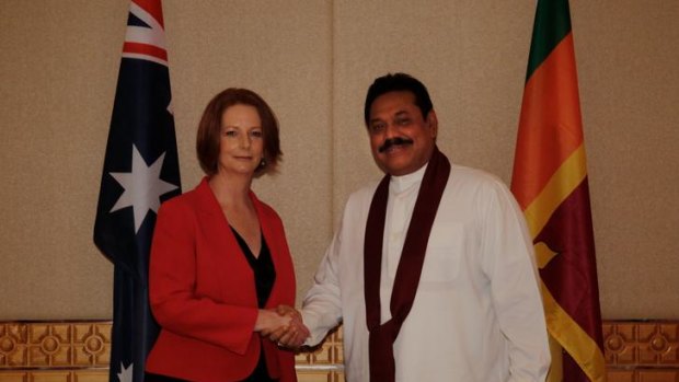 Meeting ... Julia Gillard with Sri Lankan President Mahinda Rajapaksa.