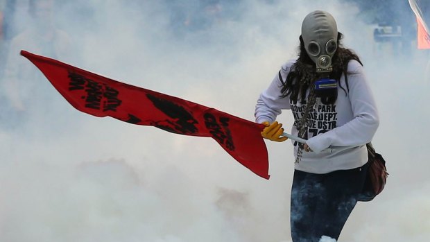 Gas attack: A protester at the rally in Ankara, after police used tear gas.