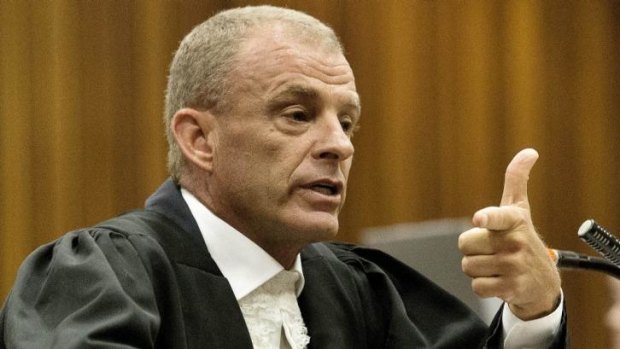 State prosecutor Gerrie Nel during his cross-examination of Oscar Pistorius.