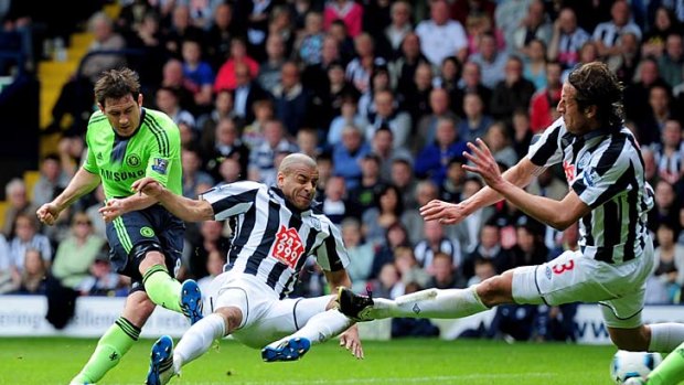 Blues cruise ...   Frank Lampard scores  against West Brom.