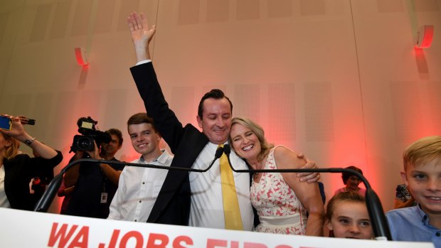 Mark McGowan after Labor produced a landslide win on Saturday night.
