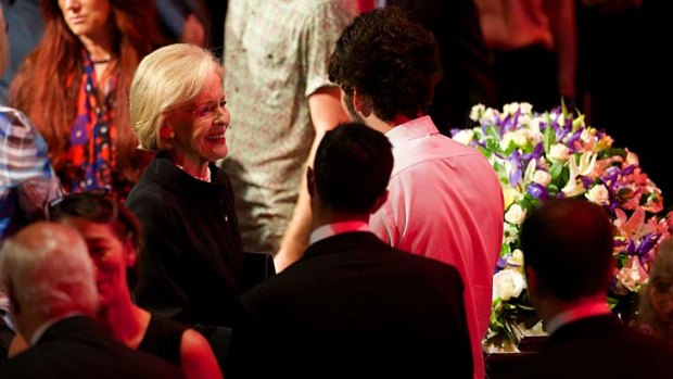 Governor General Quentin Bryce meets with family members of Daniel Christie as they gather for his funeral at Hillsong Convention Centre.