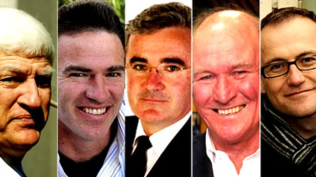 Bob Katter, Rob Oakeshott, Andrew Wilkie, Tony Windsor and Adam Bandt.