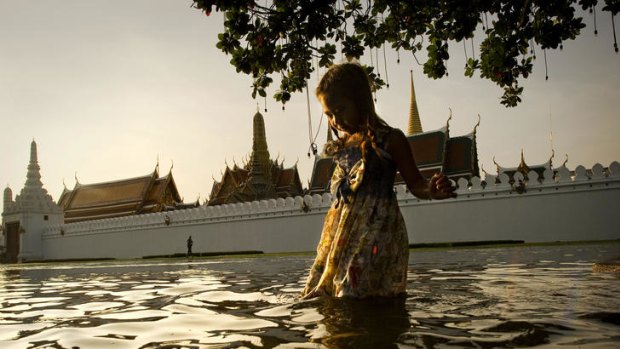Floodwaters surround Bangkok's Grand Palace.