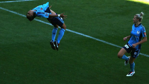Head over heels: Sammy Kerr of Sydney FC celebrates her goal.