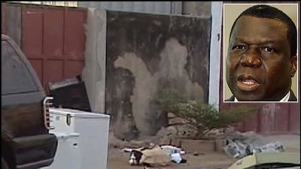 Assassinated ... this image shows outside of the home of slain President Joao Bernardo Vieira, inset.