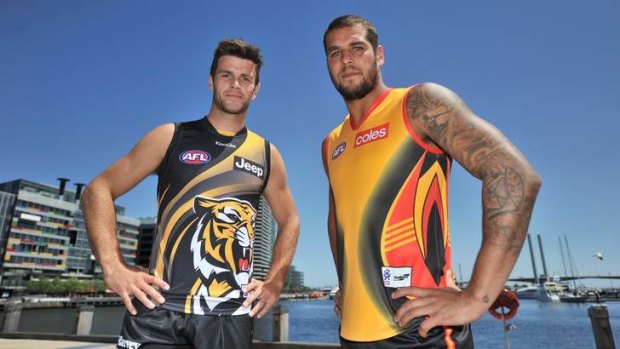 Richmond captain Trent Cotchin and indigenous All-Stars captain Lance Franklin.