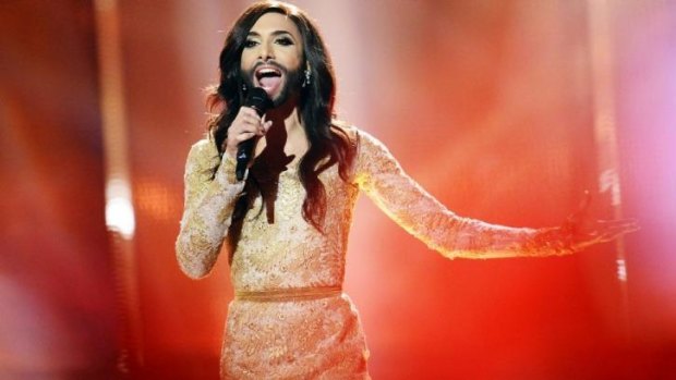Conchita Wurst representing Austria performs the song <i>Rise Like A Phoenix</i> during the dress rehearsal for the Eurovision Song Contest 2014 Grand Final in Copenhagen.