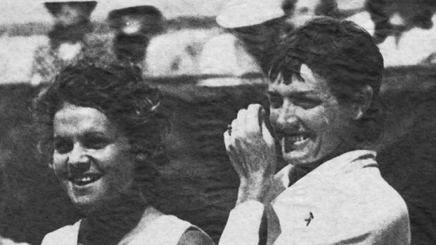 Evonne Goolagong Cawley (left) and Margaret Court after the 1973 US Open final.