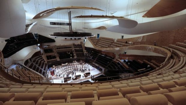 A general view show the interior of the new Philharmonie de Paris.