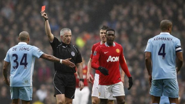 Red card ... United players turned to Twitter to back Vincent Kompany's recent sending off.