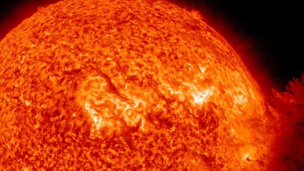 This image provided by NASA shows the Sun unleashing a  solar flare